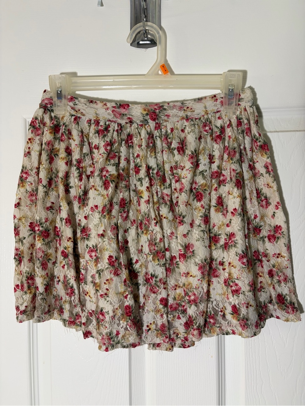Forever 21 Cream Skirt with Pink Floral Print